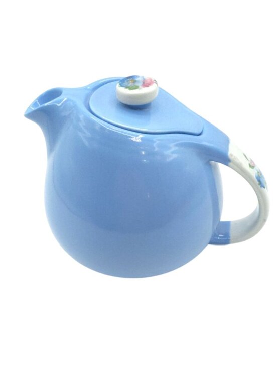 Hall's Superior Other - Halls Superior Blue Ceramic Teapot With Floral Handle & Lid Rose Parade 1259 Vin